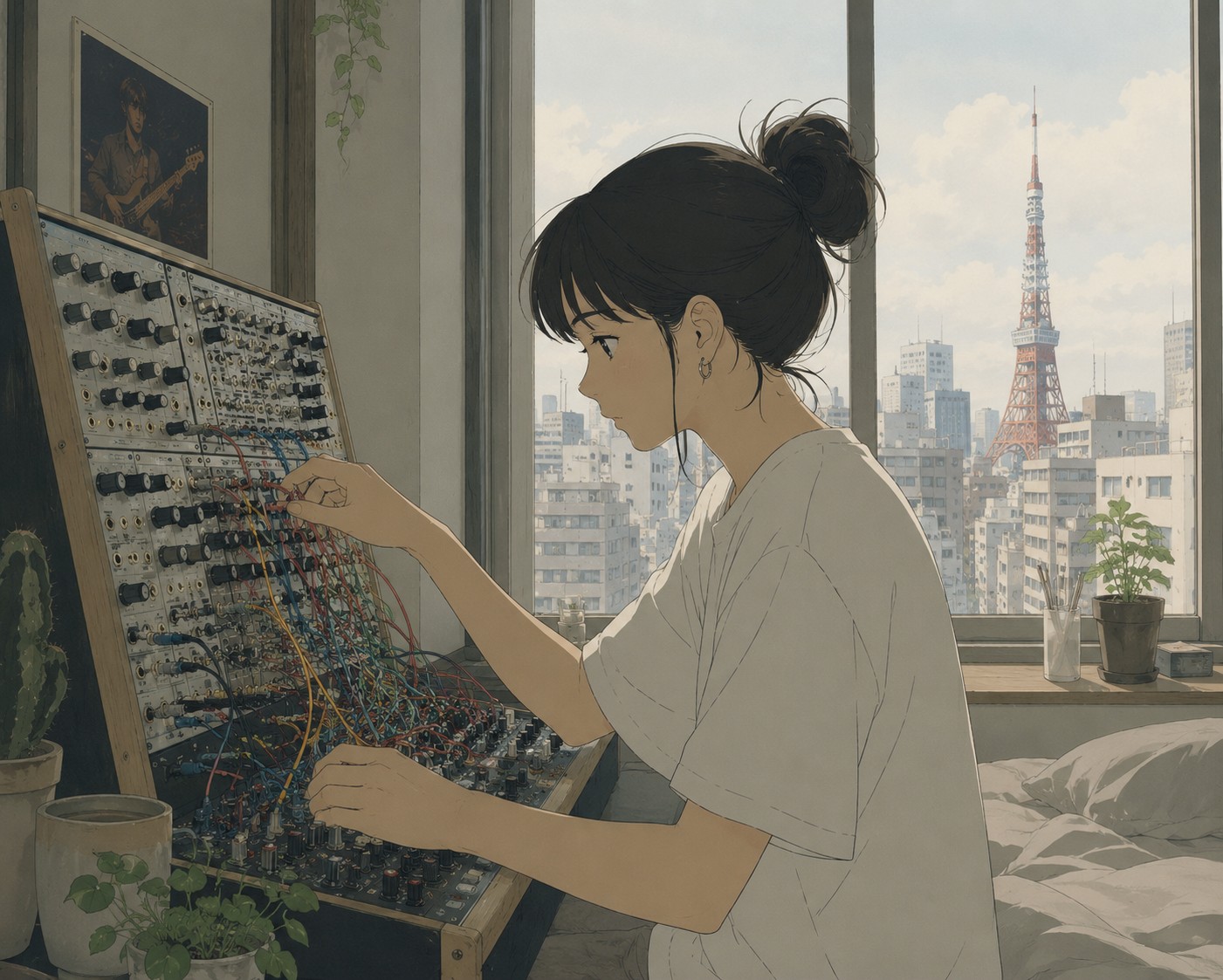 Musician with modular synthesizer